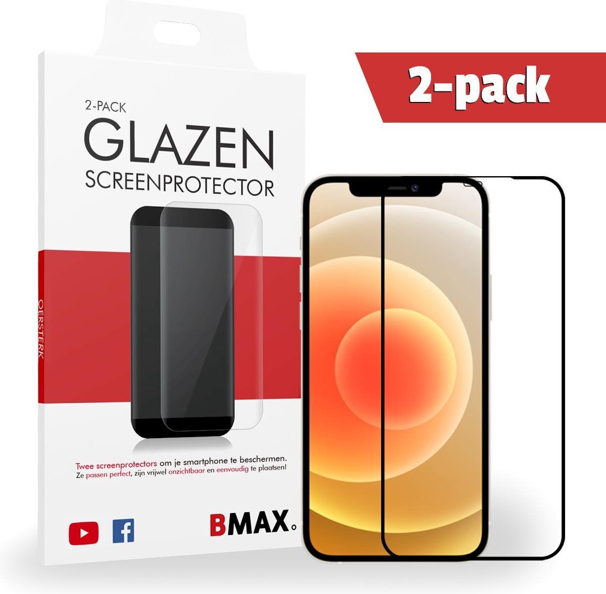 2-pack Bmax Iphone 12 Mini Screenprotector - Glass - Full Cover 2.5d - Black/zwart