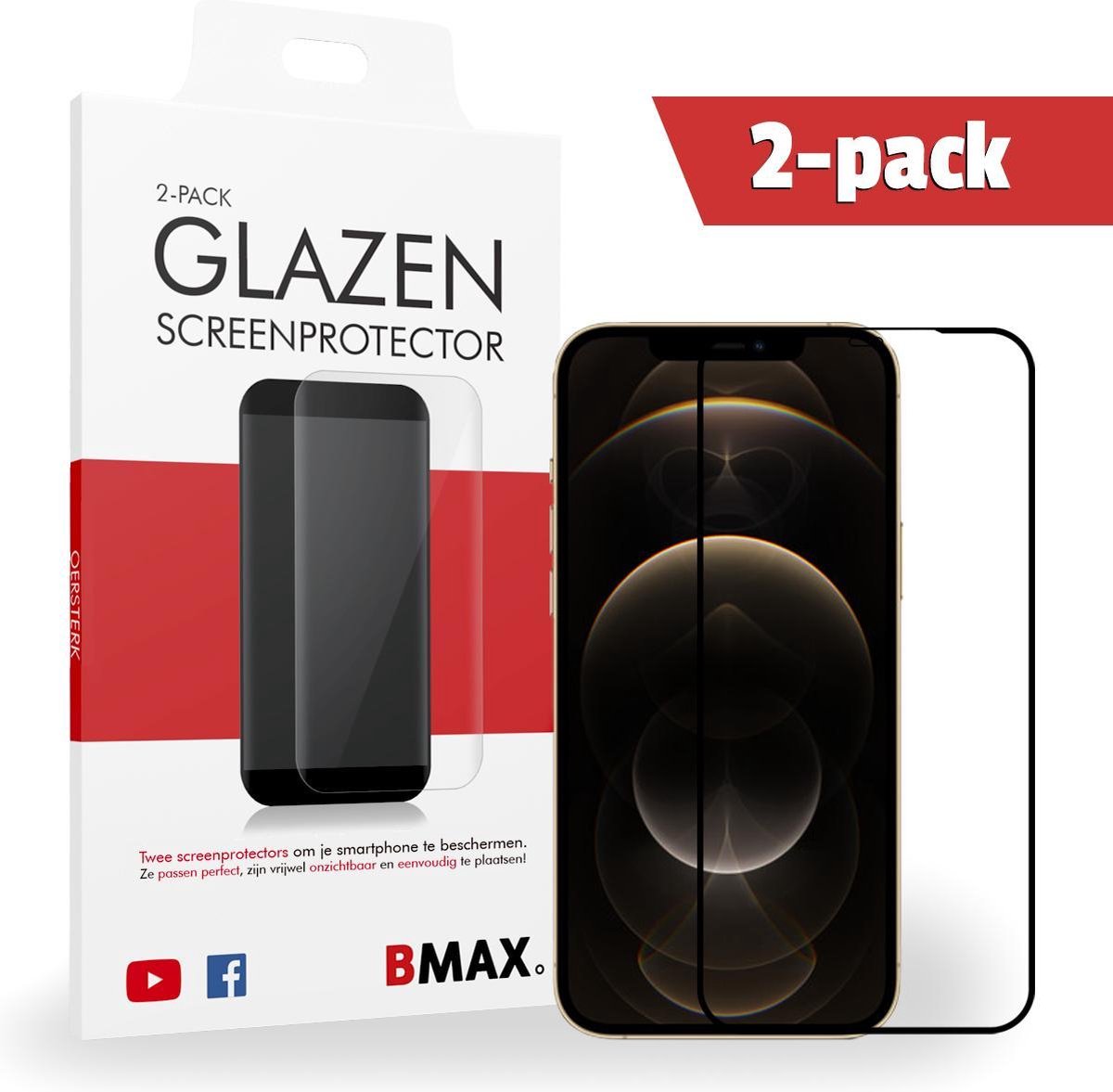 2-pack Bmax Iphone 12 Pro Max Screenprotector - Glass - Full Cover 2.5d - Black/zwart
