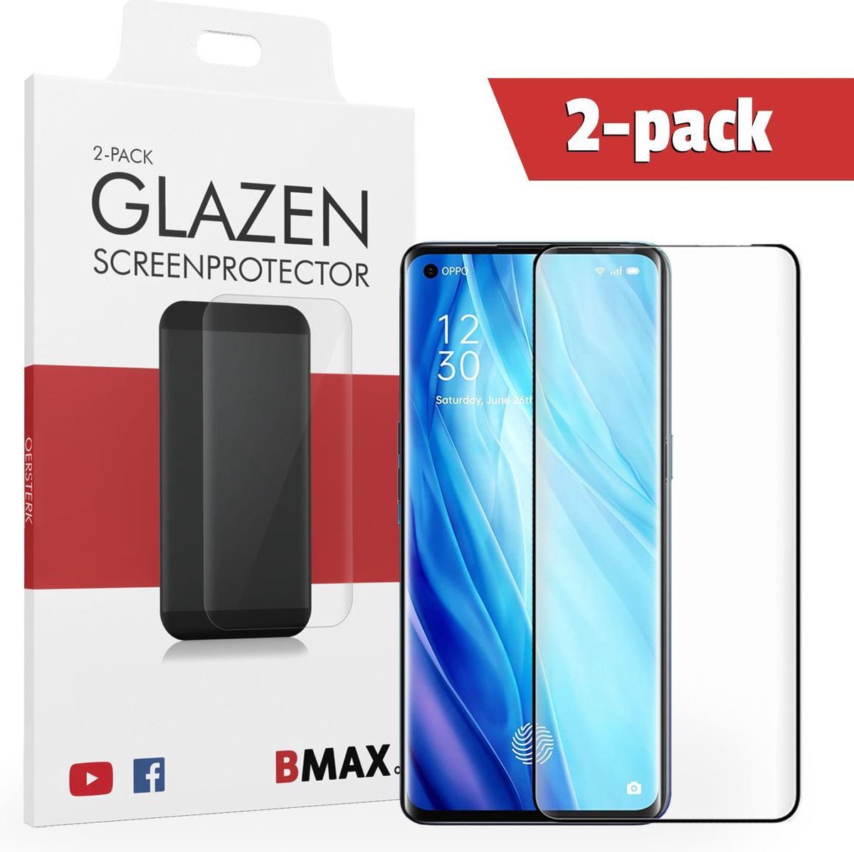 2-pack Bmax Oppo Reno 4 Pro Screenprotector - Glass - Full Cover 5d - Black/zwart