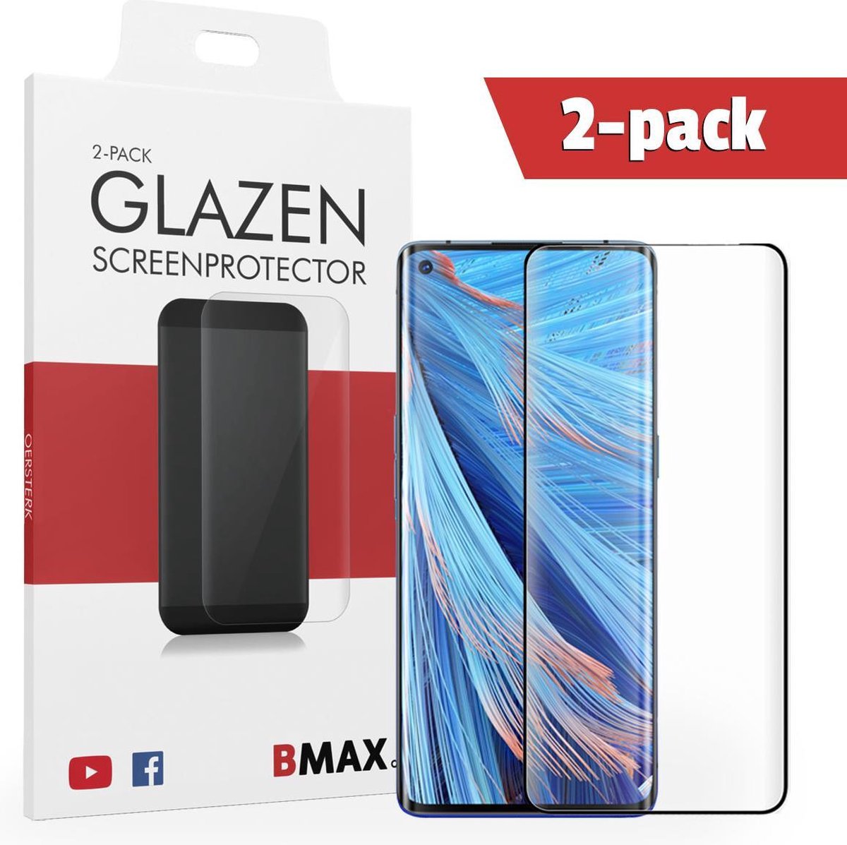 2-pack Bmax Oppo Find X2 Neo Screenprotector - Glass - Full Cover 5d - Black/zwart