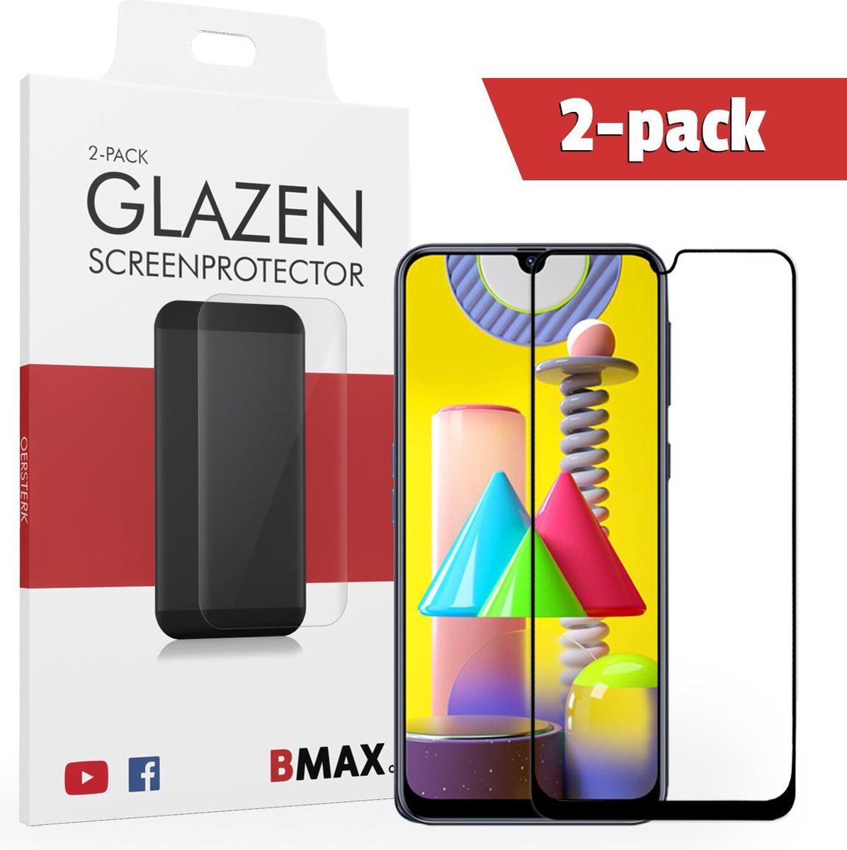 2-pack Bmax Samsung Galaxy M31 Screenprotector - Glass - Full Cover 2.5d - Black/zwart