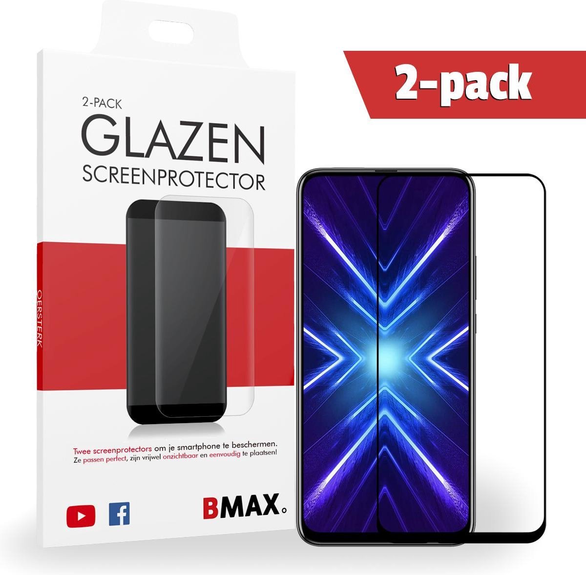 2-pack Bmax Honor 9x Screenprotector - Glass - Full Cover 2.5d - Black