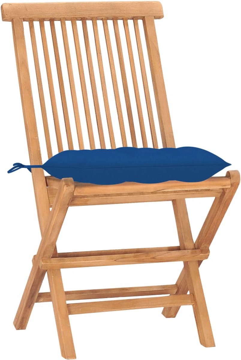Vidaxl 3-delige Tuinset Inklapbaar Met Kussen Massief Teakhout - Blauw