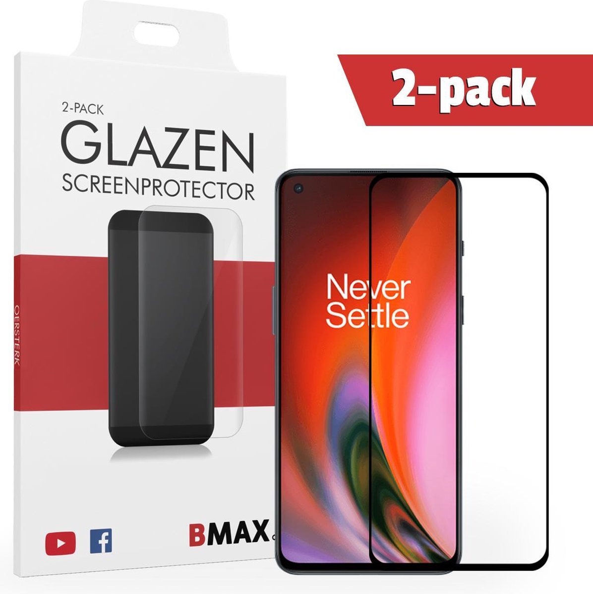 2-pack Bmax Oneplus Nord 2 Screenprotector - Glass - Full Cover 2.5d - Black