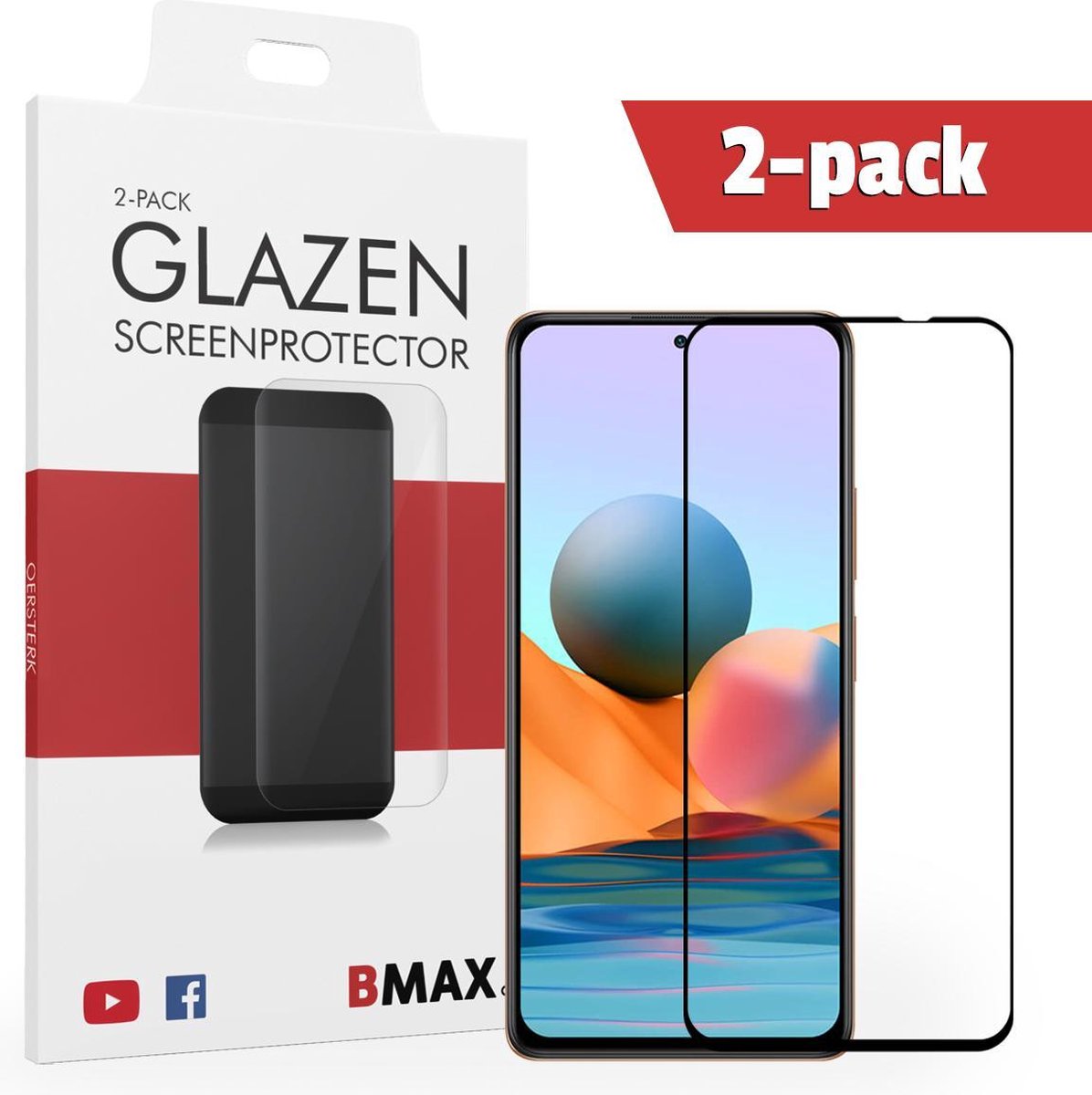 2-pack Bmax Xiaomi Redmi Note 10 Pro Screenprotector - Glass - Full Cover 2.5d - Black