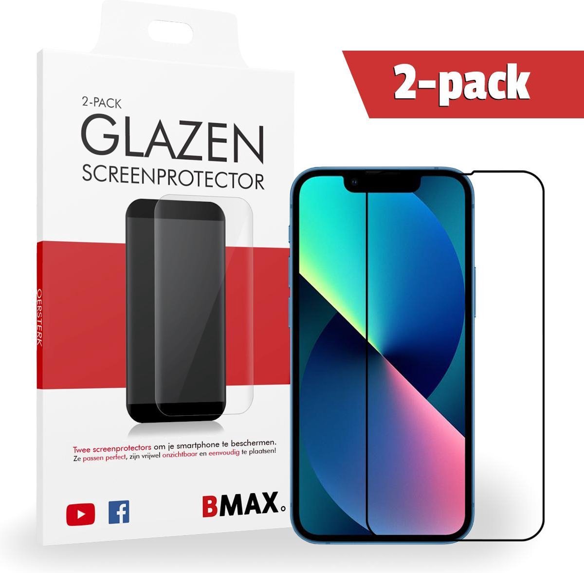 2-pack Bmax Iphone 13 Mini Screenprotector - Full Cover Glass - 5d - Black