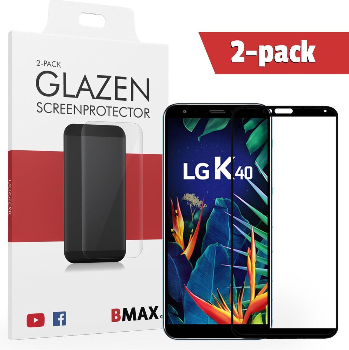 2-pack Bmax Lg K40 Screenprotector - Glass - Full Cover 2.5d - Black