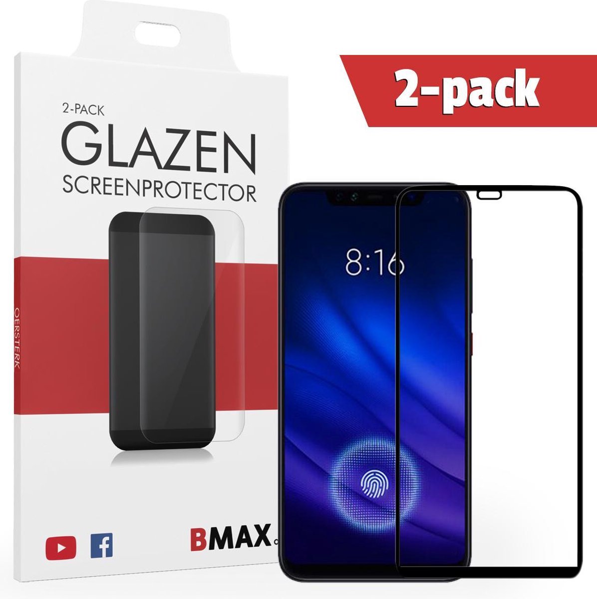 2-pack Bmax Xiaomi Mi 8 Pro Screenprotector - Glass - Full Cover 2.5d - Black