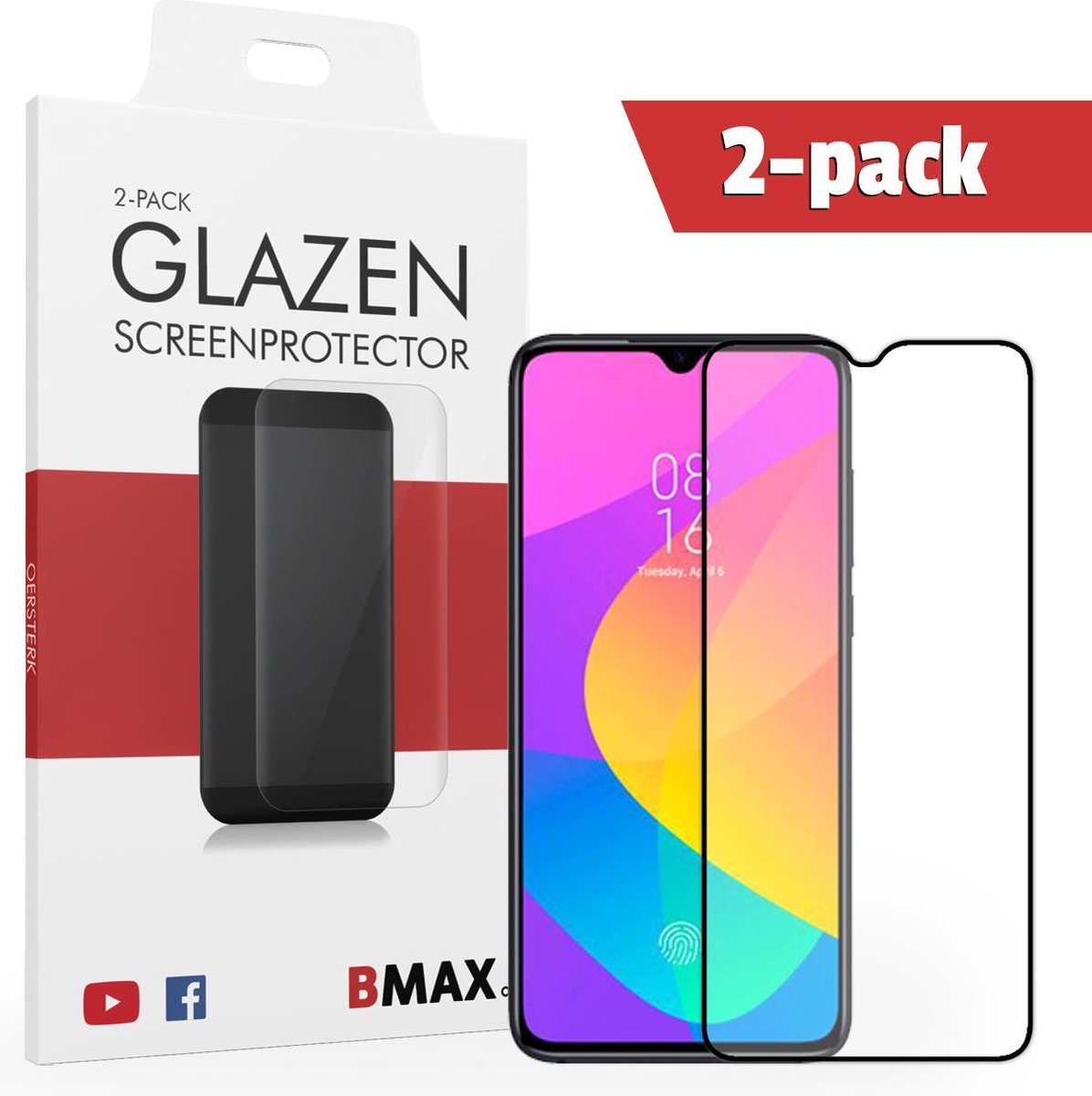 2-pack Bmax Xiaomi Mi 9 Lite Screenprotector - Glass - Full Cover 2.5d - Black