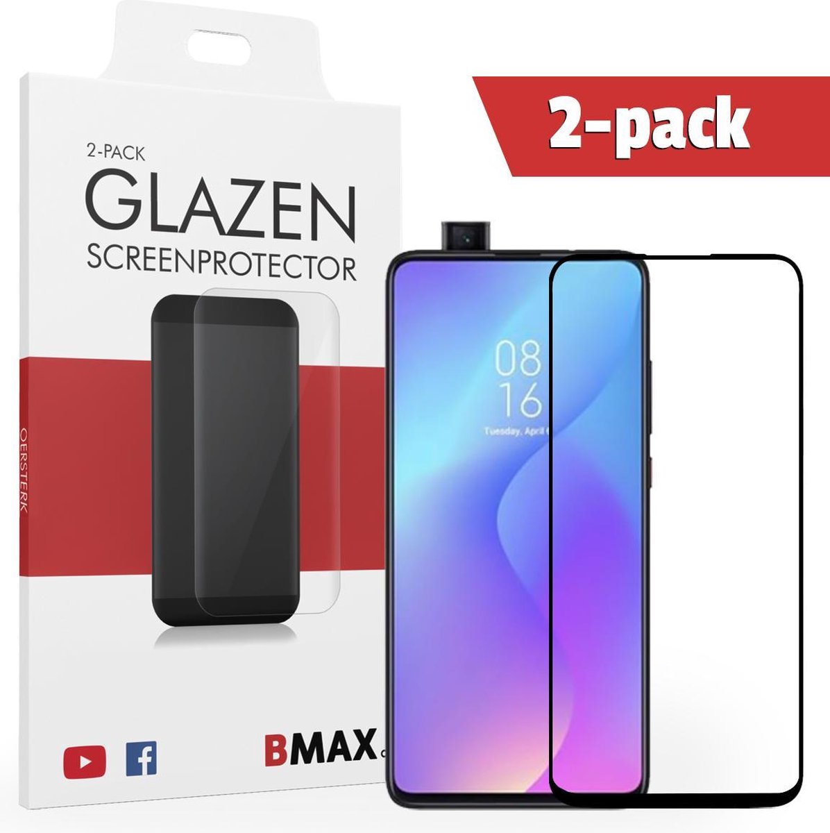 2-pack Bmax Xiaomi Mi 9t Screenprotector - Glass - Full Cover 2.5d - Black