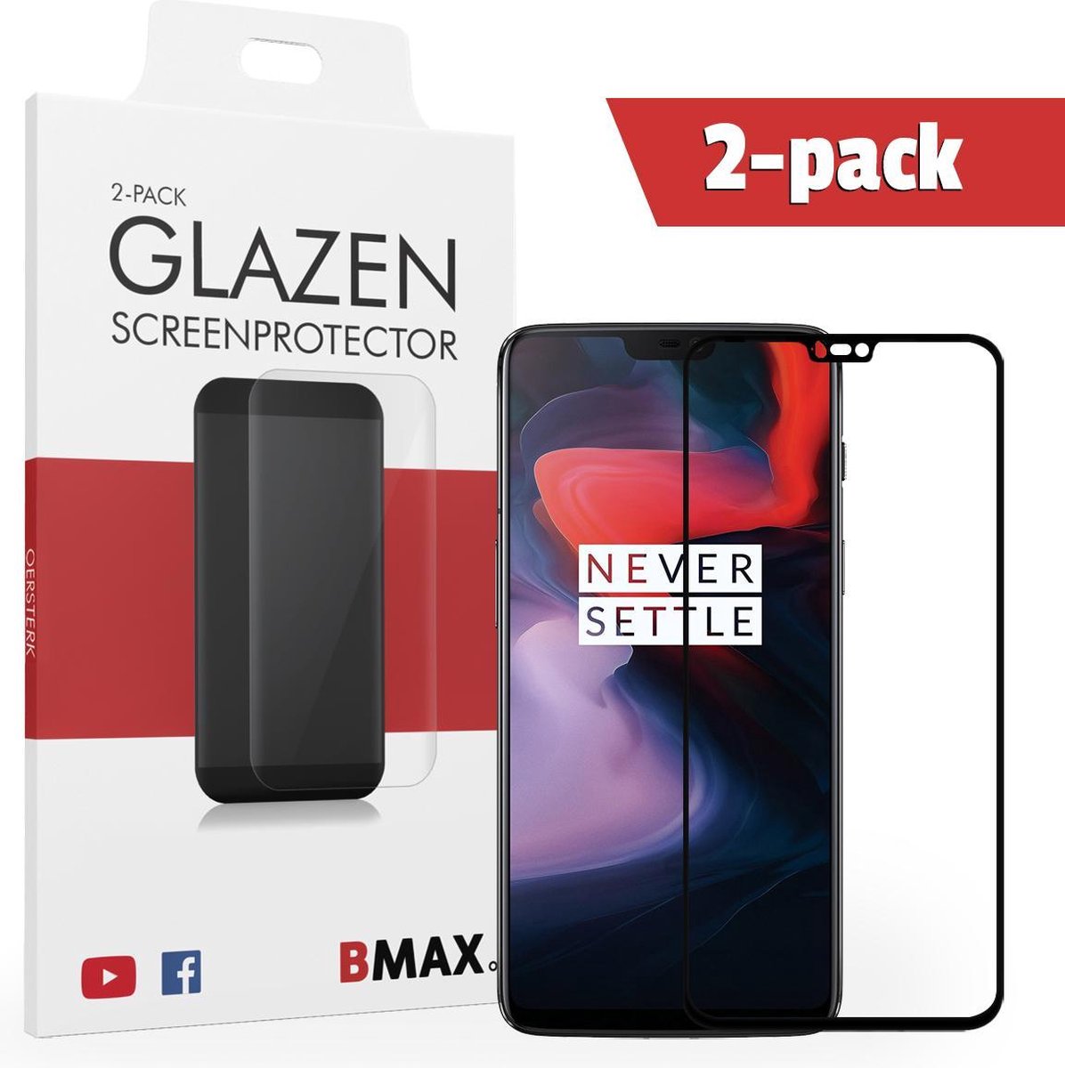 2-pack Bmax Oneplus 6 Screenprotector - Glass - Full Cover 5d - Black