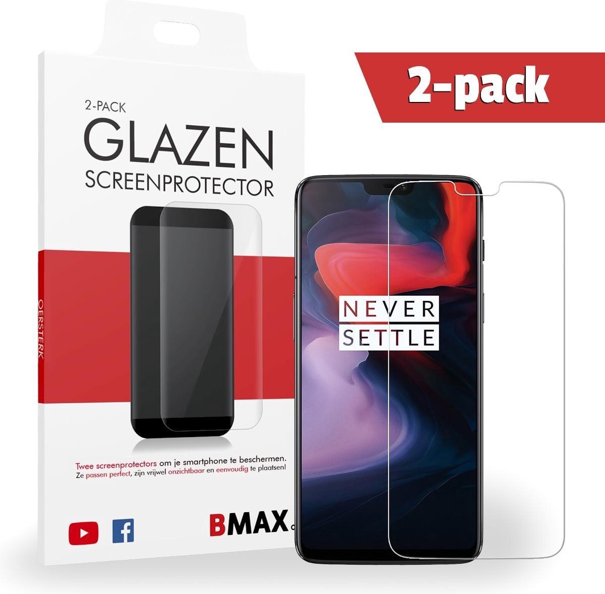 2-pack Bmax Oneplus 6 Screenprotector - Glass - 2.5d