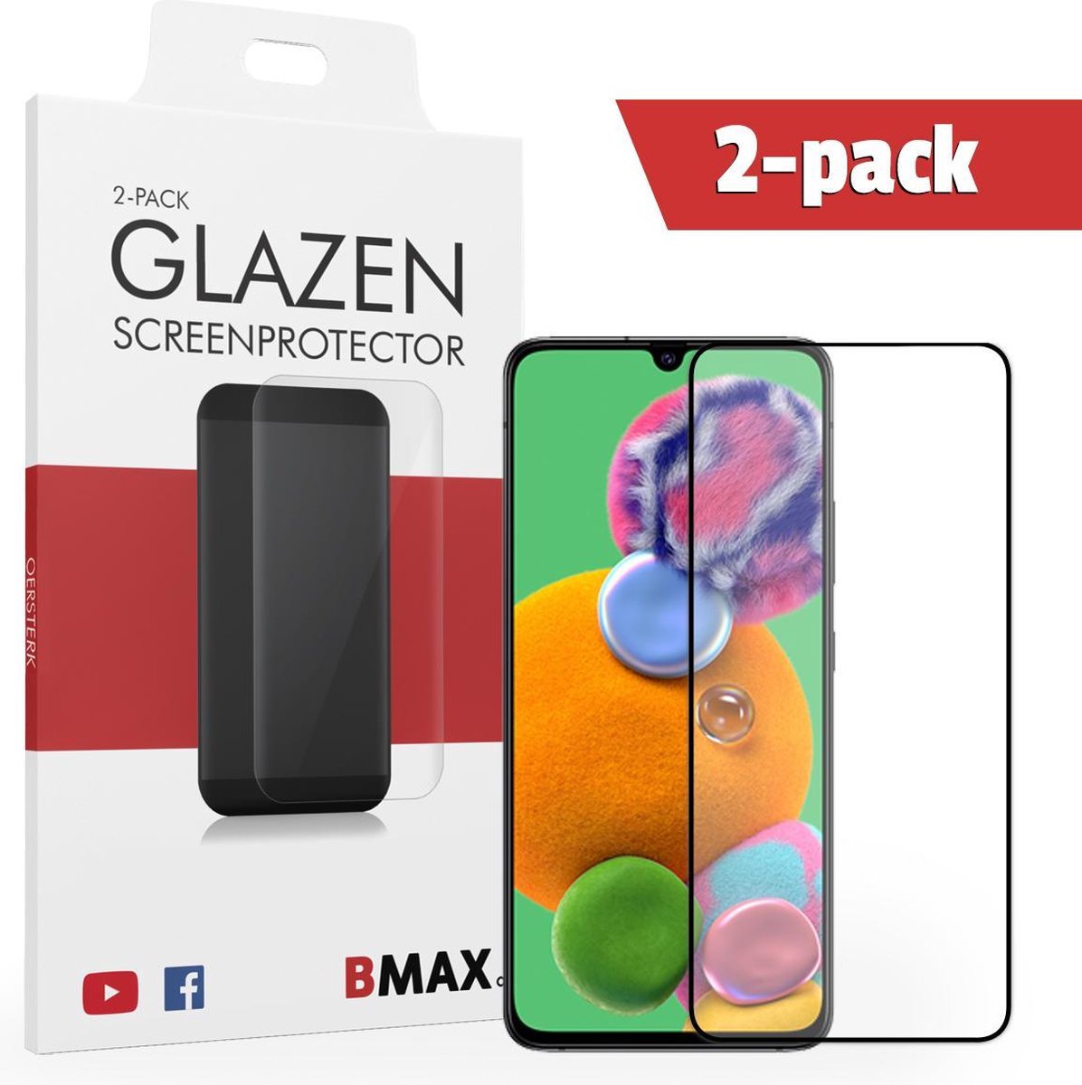 2-pack Bmax Samsung Galaxy A90 Screenprotector - Glass - Full Cover 2.5d - Black