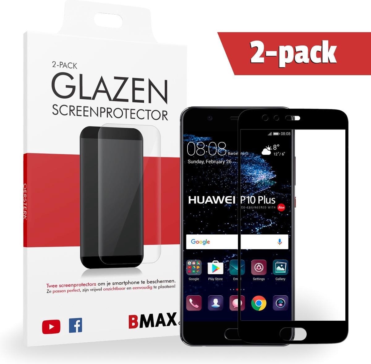 2-pack Bmax Huawei P10 Plus Screenprotector - Glass - Full Cover 5d - Black