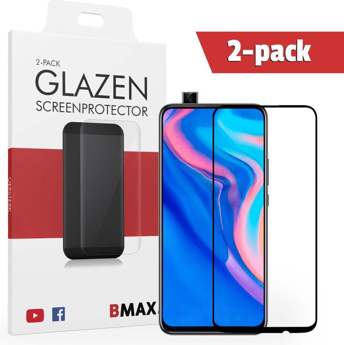 2-pack Bmax Huawei Y9 Prime Screenprotector - Glass - Full Cover 2.5d - Black