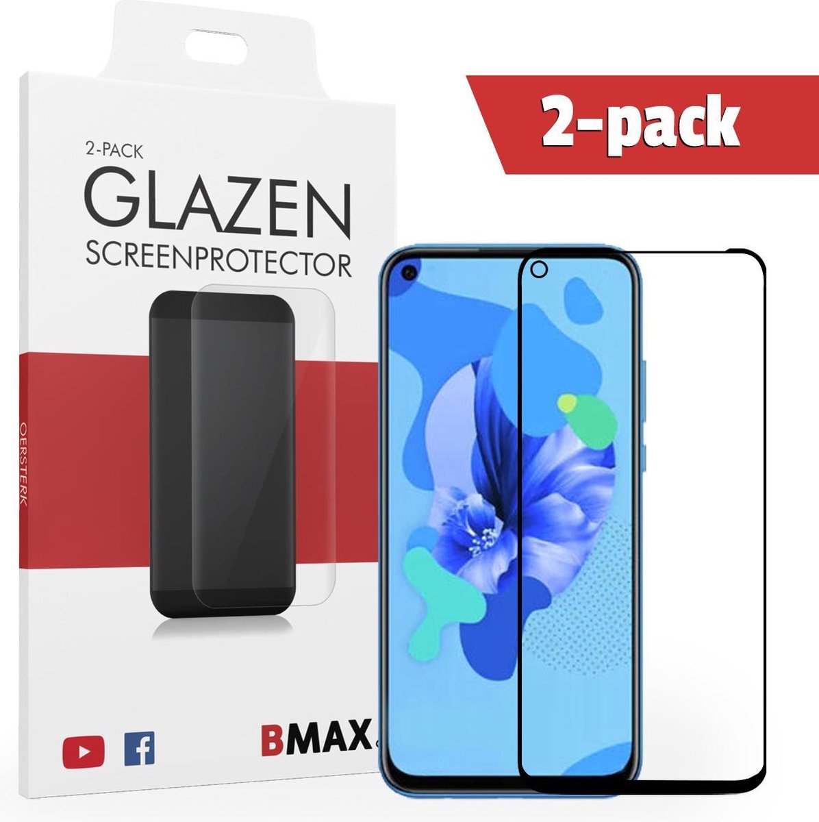 2-pack Bmax Huawei Mate 30 Lite Screenprotector - Glass - Full Cover 2.5d - Black