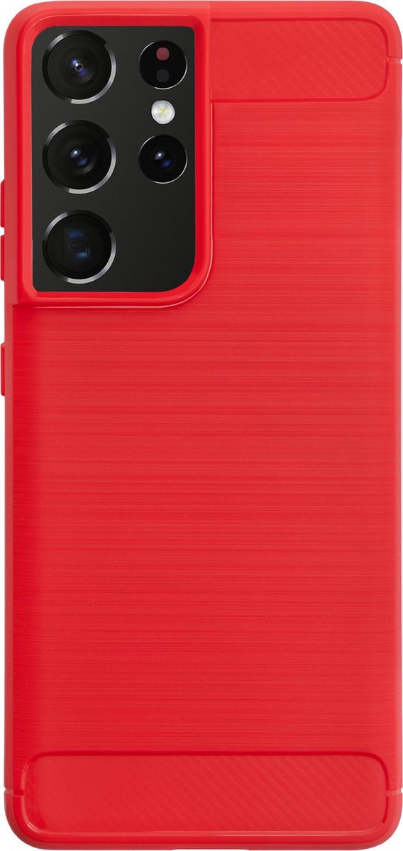 Bmax Carbon Soft Case Hoesje Voor Samsung Galaxy S21 Ultra - - Rood