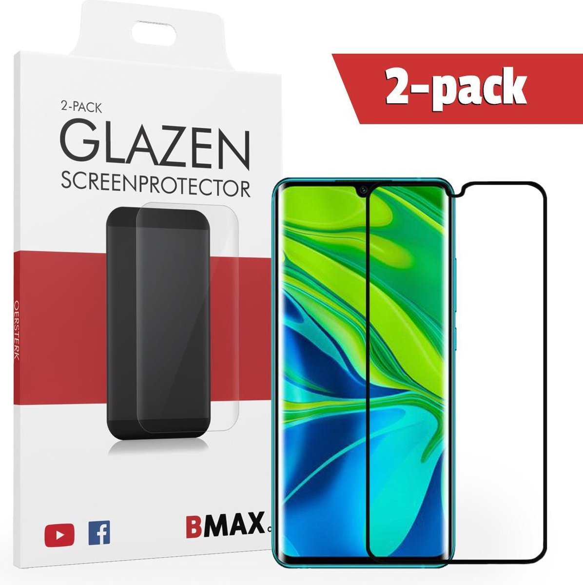 2-pack Bmax Xiaomi Mi Note 10 Pro Screenprotector - Glass - Full Cover 5d - Black