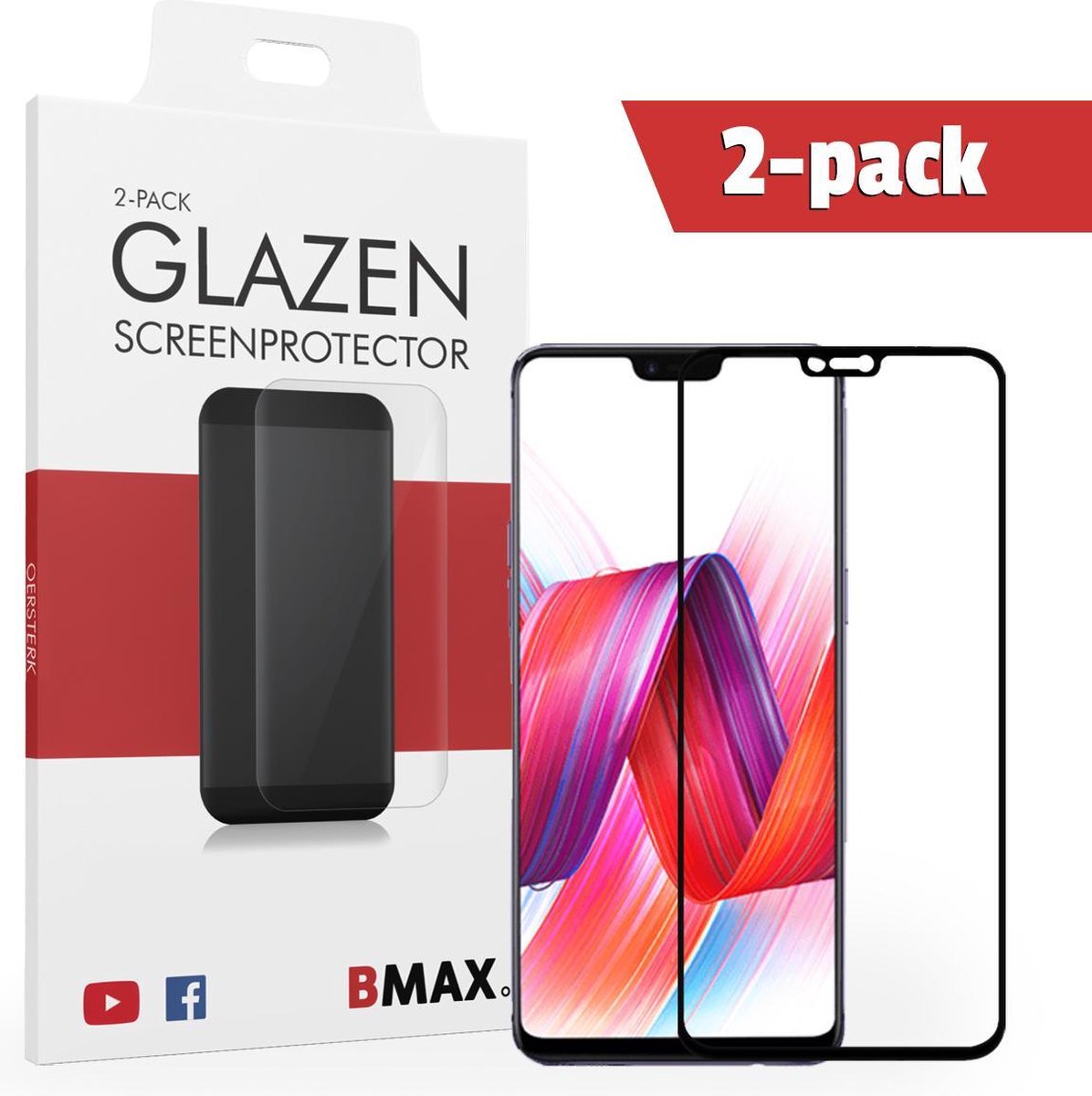 2-pack Bmax Oppo R15 Pro Screenprotector - Glass - Full Cover 2.5d - Black