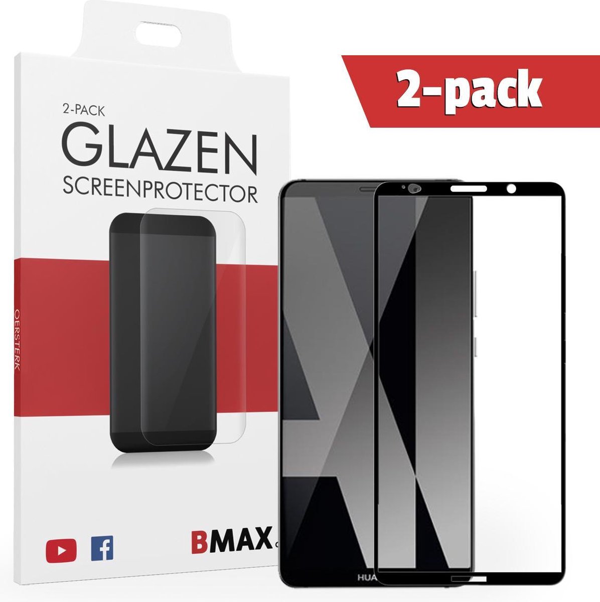 2-pack Bmax Huawei Mate 10 Pro Screenprotector - Glass - Full Cover 2.5d - Black