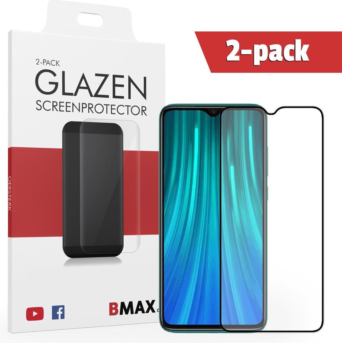 2-pack Bmax Xiaomi Redmi Note 8 Pro Screenprotector - Glass - Full Cover 2.5d - Black