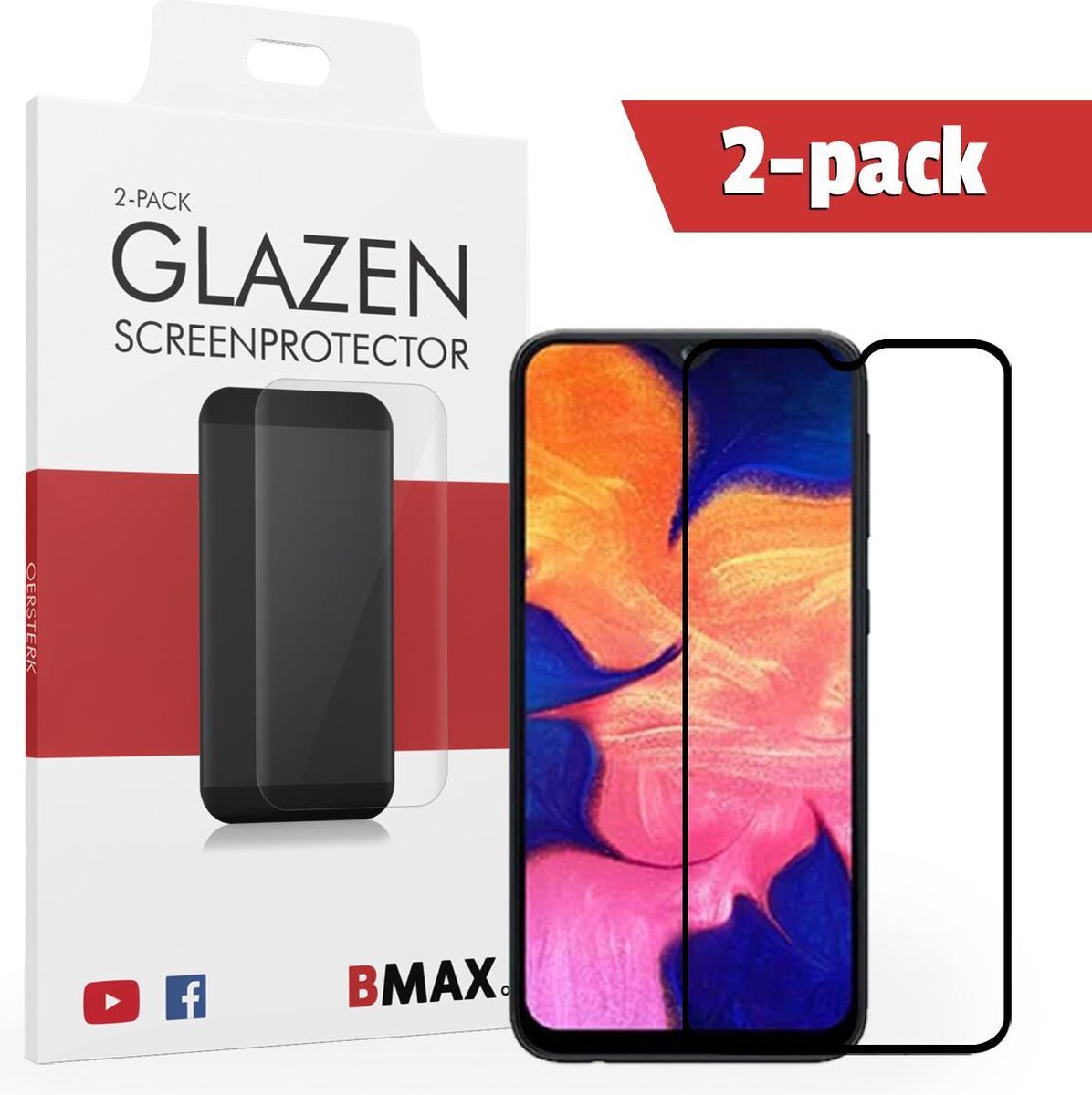 2-pack Bmax Samsung Galaxy A10e Screenprotector - Glass - Full Cover 2.5d - Black