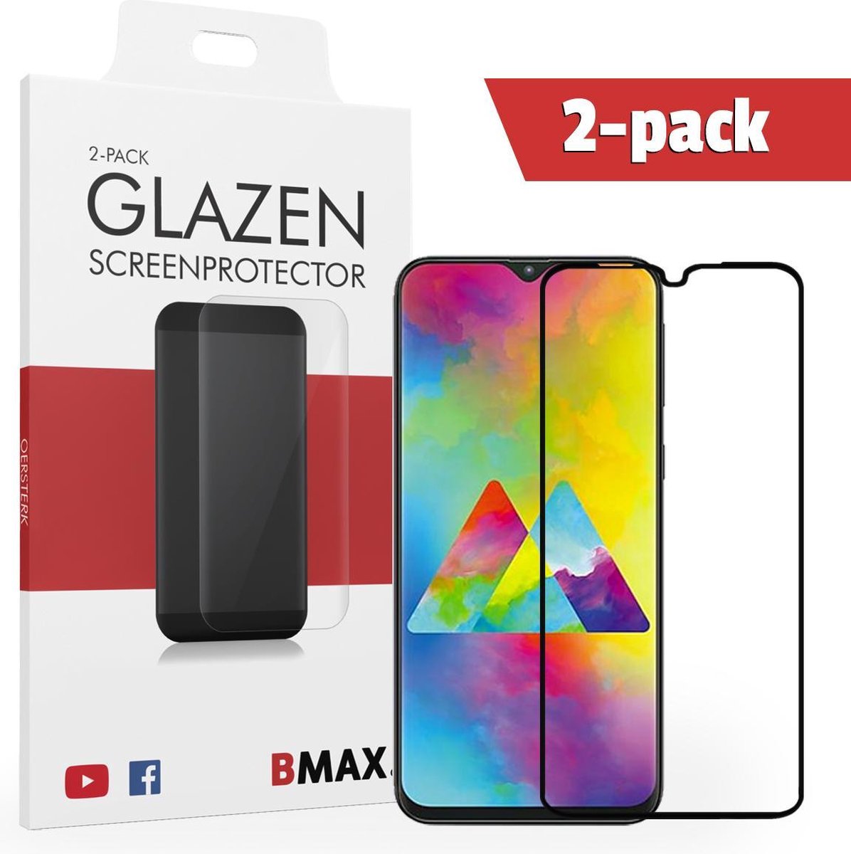 2-pack Bmax Samsung Galaxy M20 Power Screenprotector - Glass - Full Cover 2.5d - Black