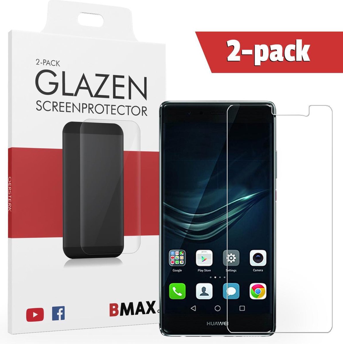 2-pack Bmax Huawei P9 Plus Screenprotector - Glass - 2.5d