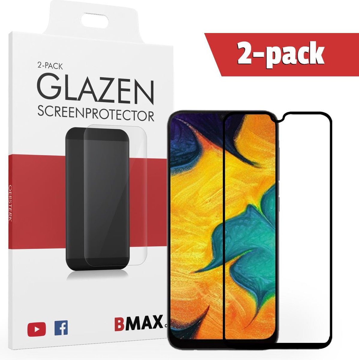 2-pack Bmax Samsung Galaxy A30 Screenprotector - Glass - Full Cover 2.5d - Black