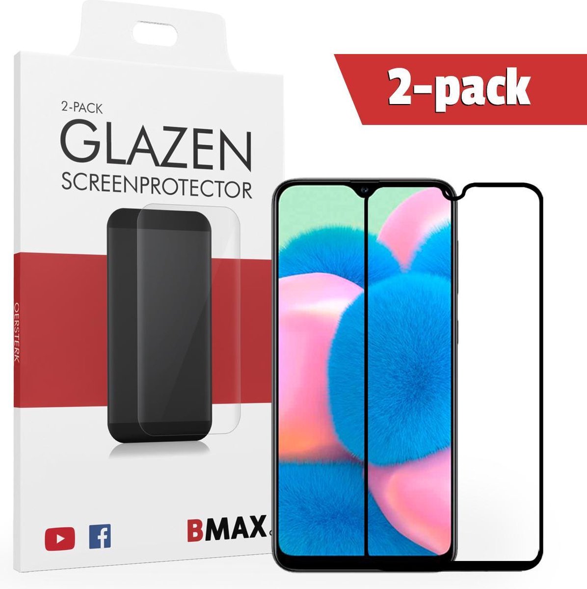 2-pack Bmax Samsung Galaxy A30s Screenprotector - Glass - Full Cover 2.5d - Black