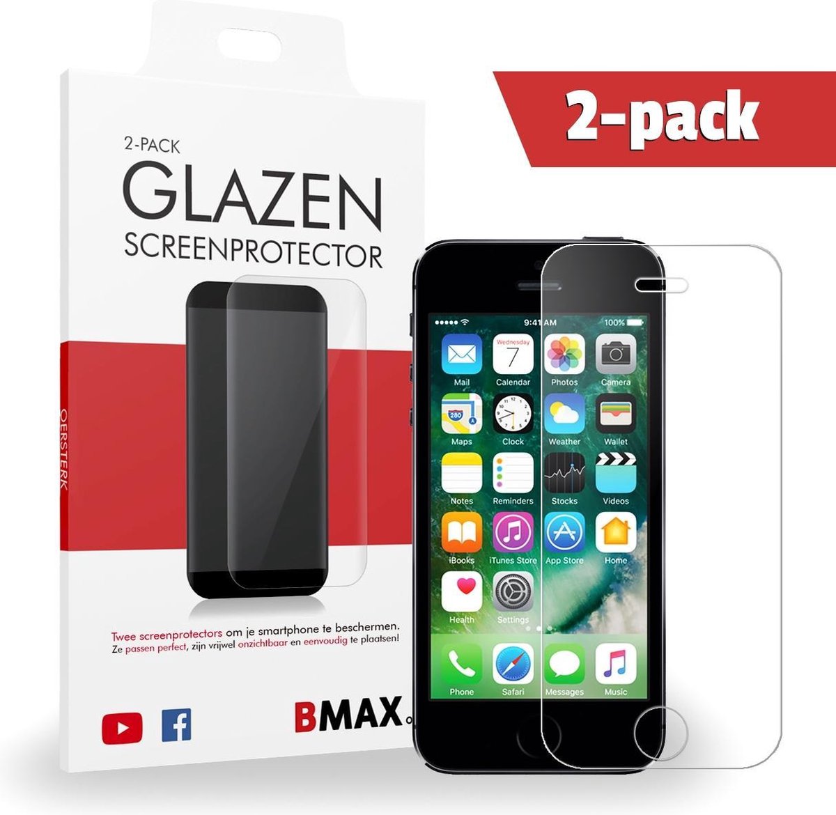 2-pack Bmax Apple Iphone 5 Screenprotector - Glass - 2.5d