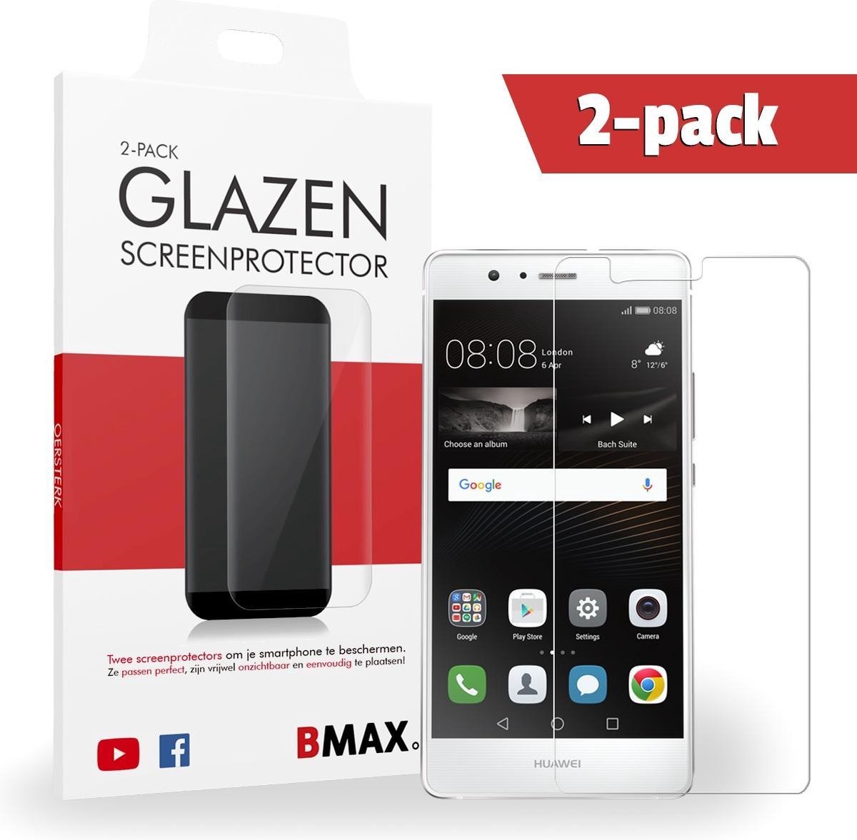 2-pack Bmax Huawei P9 Lite Screenprotector - Glass - 2.5d