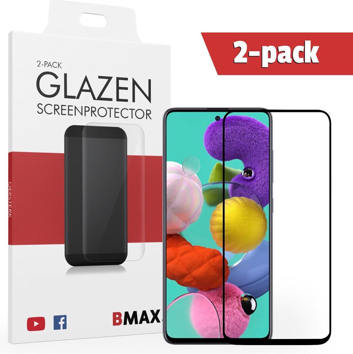 2-pack Bmax Samsung Galaxy A71 Screenprotector - Glass - Full Cover 2.5d - Black