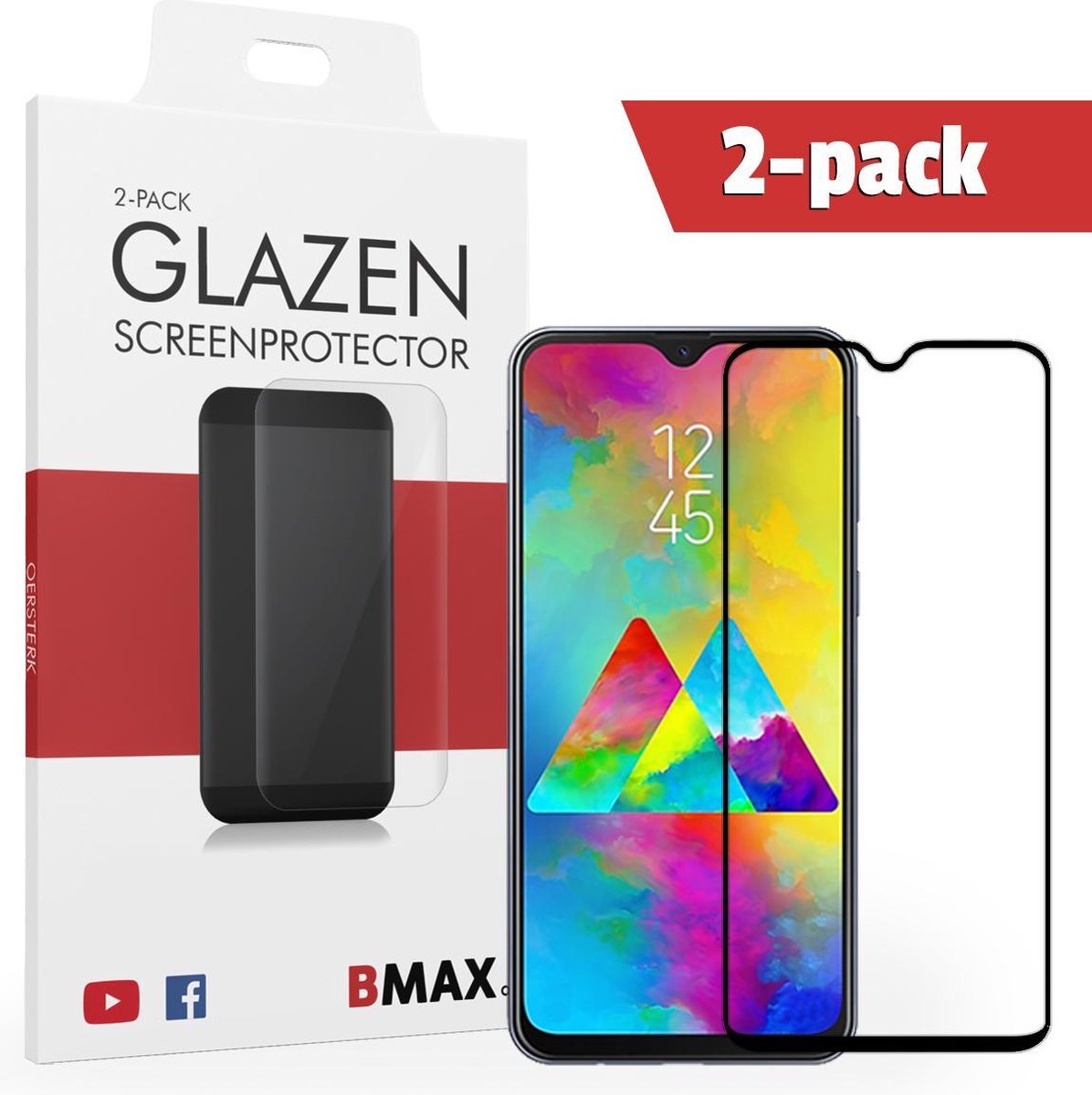 2-pack Bmax Samsung Galaxy M20 Screenprotector - Glass - Full Cover 2.5d - Black
