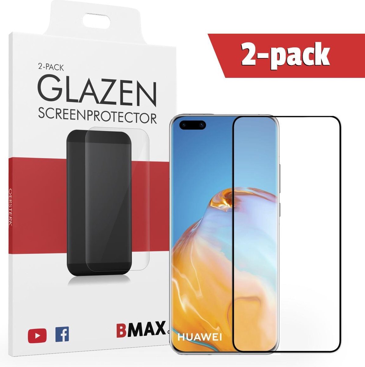 2-pack Bmax Huawei P40 Screenprotector - Glass - Full Cover 2.5d - Black