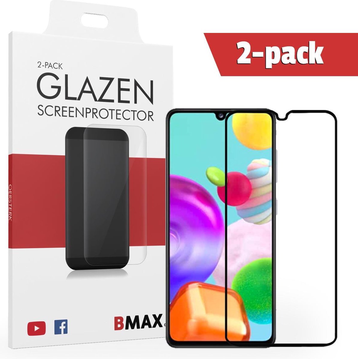 2-pack Bmax Samsung Galaxy A41 Screenprotector - Glass - Full Cover 2.5d - Black