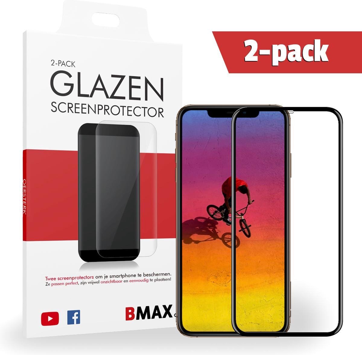 2-pack Bmax Apple Iphone Xs Max Screenprotector - Glass - Full Cover 5d - Black