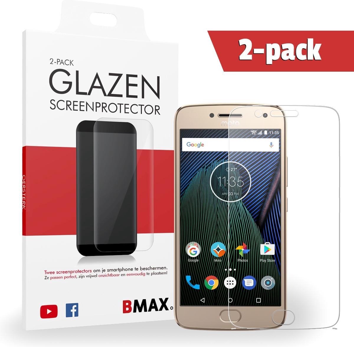 2-pack Bmax Motorola Moto G5 Plus Screenprotector - Glass - 2.5d