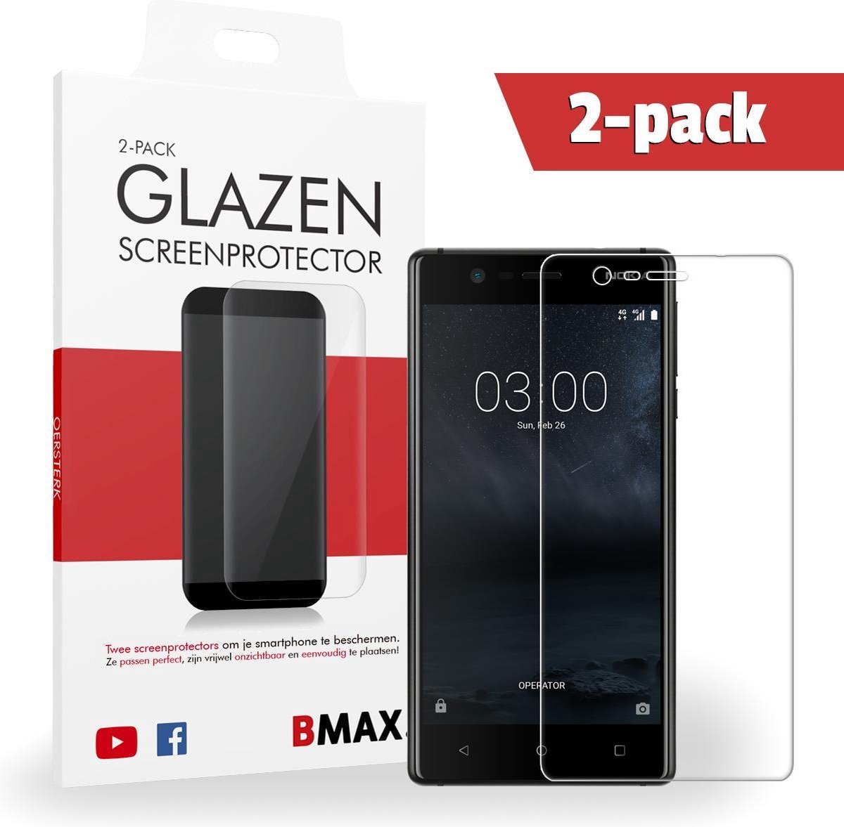 2-pack Bmax Nokia 3 Screenprotector - Glass - Edge Glue 3d Full Cover - Clear