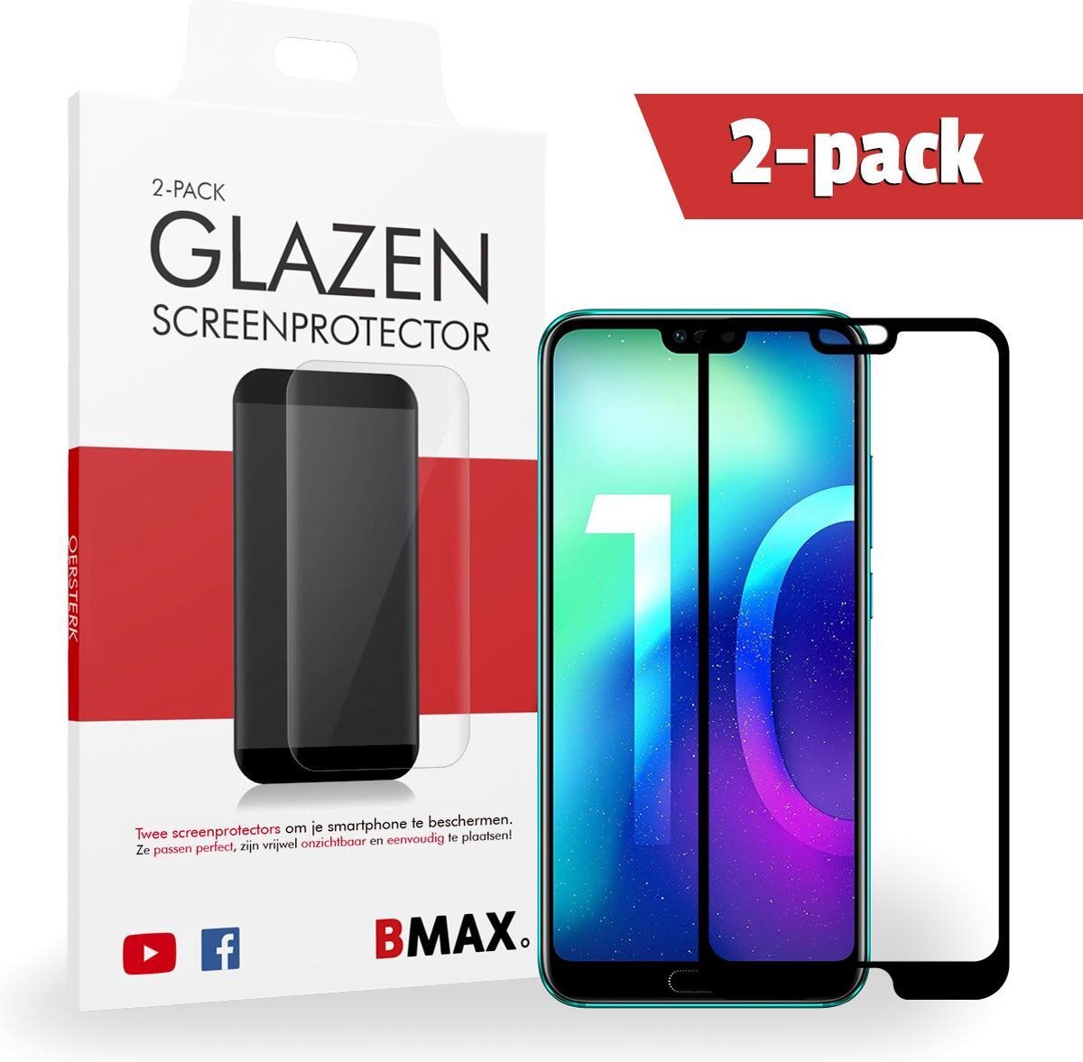2-pack Bmax Honor 10 Screenprotector - Glass - Full Cover 2.5d - Black