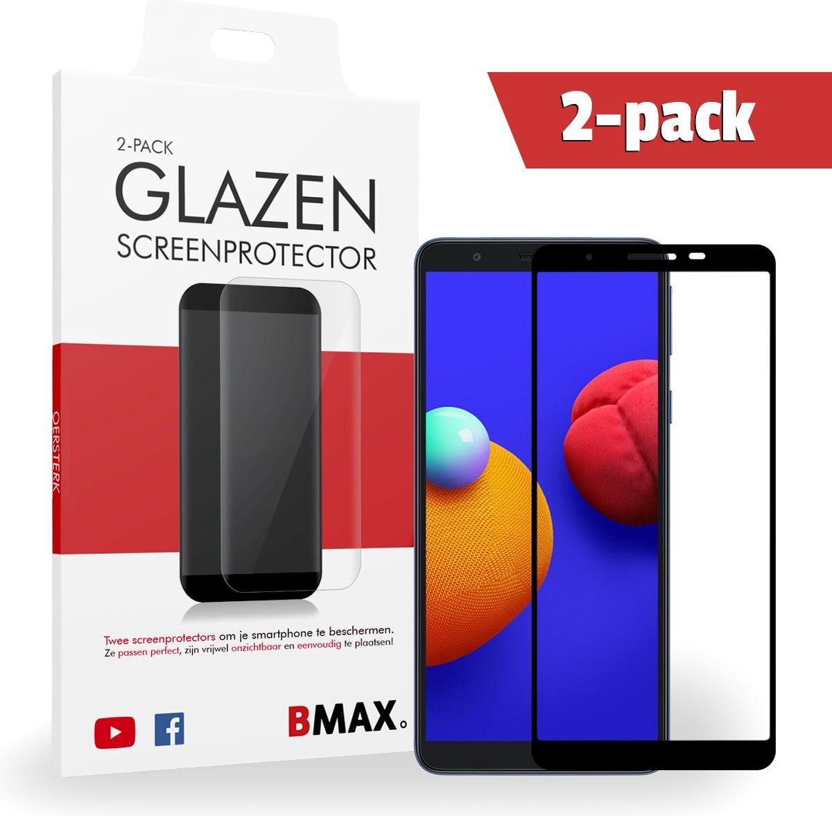 2-pack Bmax Samsung Galaxy A01 Core Screenprotector - Glass - Full Cover 2.5d - Black