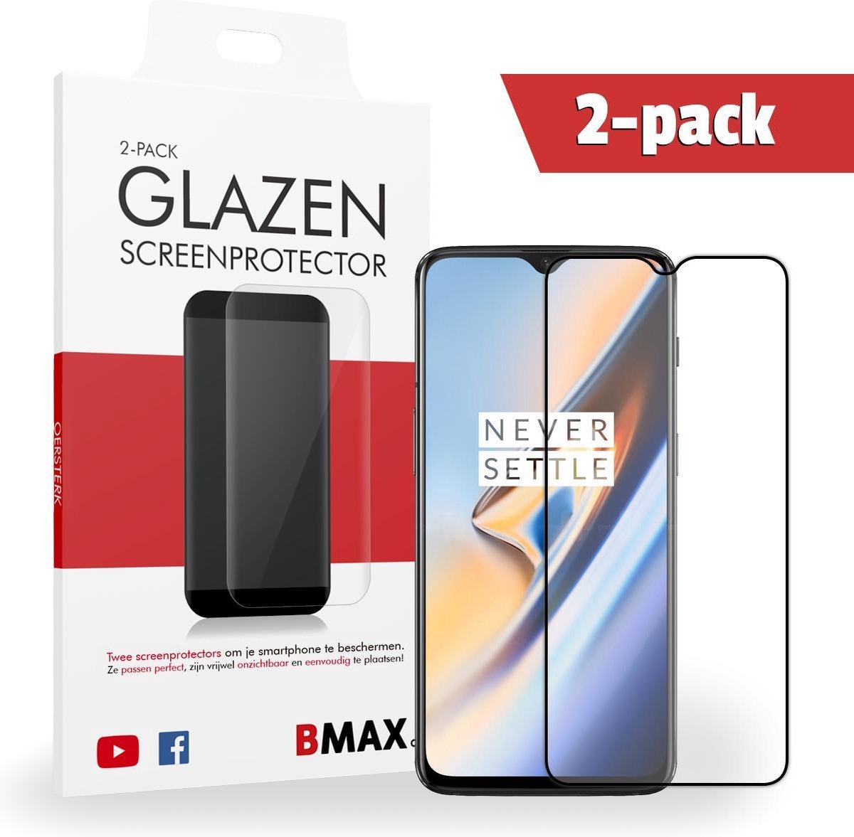 2-pack Bmax Oneplus 6t Screenprotector - Glass - Full Cover 2.5d - Black