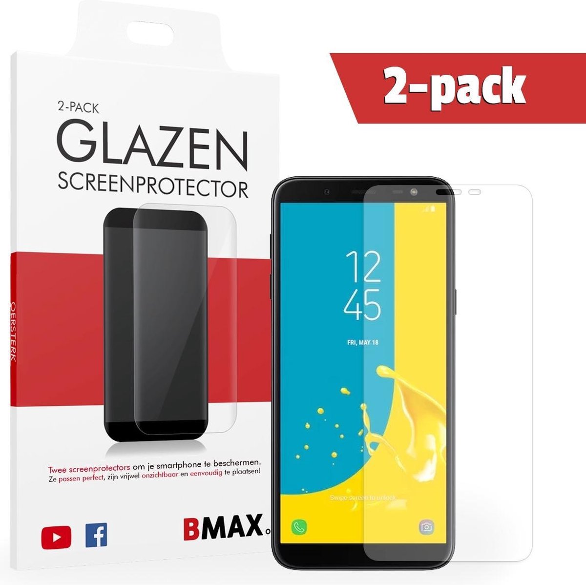 2-pack Bmax Samsung Galaxy J6 Screenprotector - Glass - 2.5d