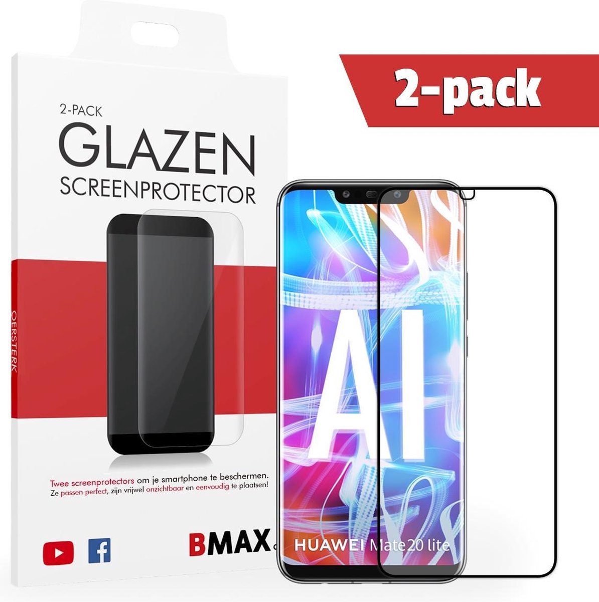 2-pack Bmax Huawei Mate 20 Lite Screenprotector - Glass - Full Cover 2.5d