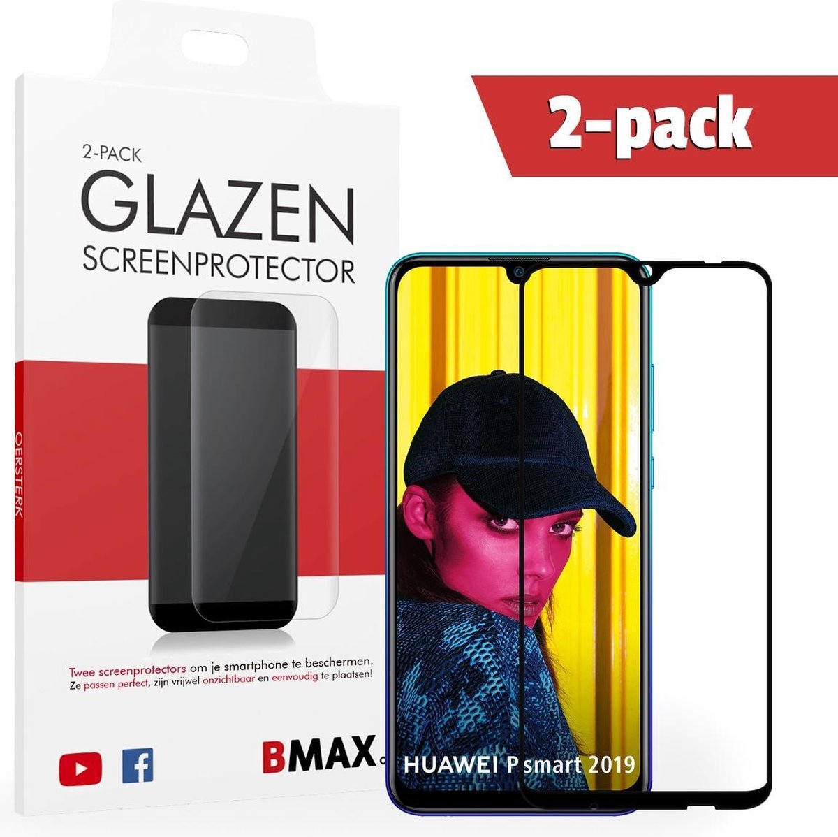 2-pack Bmax Huawei P Smart 2019 Screenprotector - Glass - Full Cover 2.5d