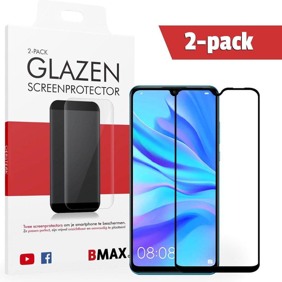 2-pack Bmax Huawei P30 Lite Screenprotector - Glass - Full Cover 2.5d - Black