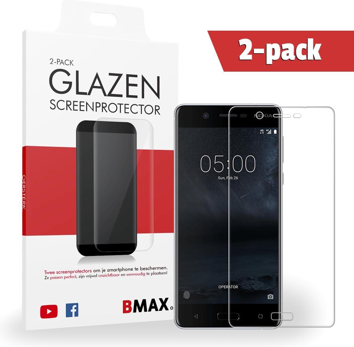 2-pack Bmax Nokia 5 Screenprotector - Glass - Edge Glue 3d Full Cover - Clear