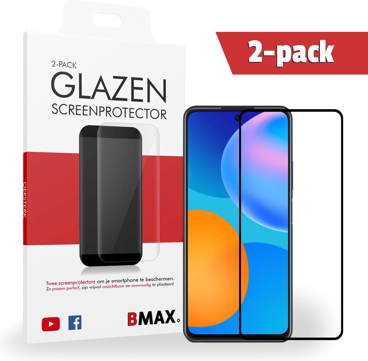 2-pack Bmax Huawei P Smart 2021 Screenprotector - Glass - Full Cover 2.5d - Black