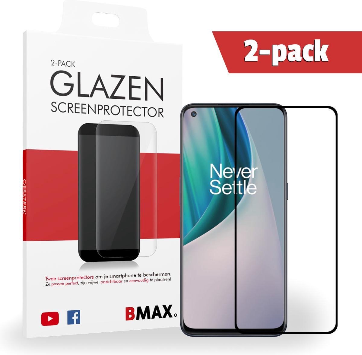 2-pack Bmax Oneplus Nord N10 Screenprotector - Glass - Full Cover 2.5d - Black