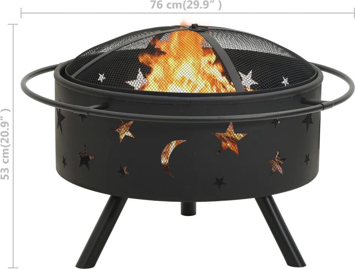 Vidaxl Vuurplaats Met Pook Xxl 76 Cm Staal - Zwart